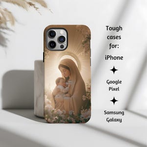 Jungfrau Maria und Baby Jesus Frühlingsgarten katholische Handyhülle, Madonna mit Kinderblumengarten-Abdeckung für iPhone, Google Pixel, Samsung Galaxy