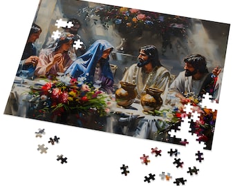 Cana Wedding Feast Jigsaw Puzzle, Jesus and Mary Bible Story Family Game Puzzle, Christian Artwork Available 110, 252, 520, & 1014 pieces