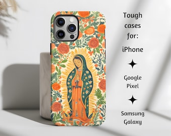 Katolskt telefonskal med blommor från Our Lady of Guadalupe, katolskt skal med blommotiv från Jungfru Maria, för iPhone, Google Pixel, Samsung Galaxy