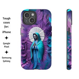 Selige Jungfrau Maria Papierkunst-Stil katholische Handyhülle, katholische 3D Blumenkunst Tough Cover für iPhone, Google Pixel und Samsung Galaxy