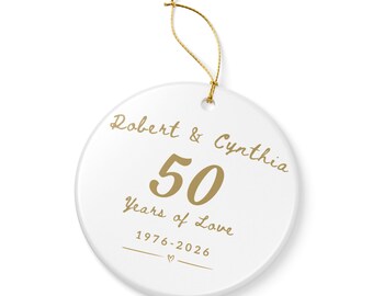 Personalized 50th Wedding Anniversary Ornament, Golden Anniversary Gift, 50 Years of Love Ceramic Christmas Ornament, Custom Gift for Couple