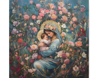 聖母マリアと眠る幼子イエスのカトリックキャンバス壁アート、キリスト