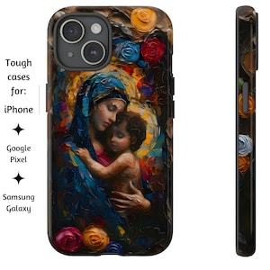Jungfrau Maria und Jesuskind Ölgemälde Handyhülle, christliches Kunstwerk, robuste katholische Handyhülle für iPhone, Google Pixel & Samsung Galaxy