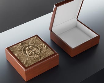 Holy Family Floral Keepsake Rosary Box, Elegant 3D Carving Style Catholic Rosary Jewelry Box Gift, Blessed Virgin Mary Catholic Rosary Gift