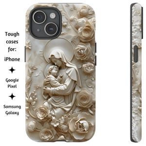 Jungfrau Maria und schlafendes Baby Jesus Perle katholische Handyhülle, Madonna und Kind Tough Cover für iPhone, Google Pixel und Samsung Galaxy