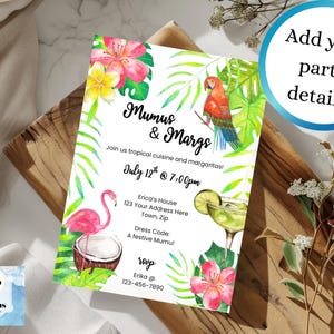 Ladies Night Mumus & Margs Bearbeitbare Einladung Moms Night Margarita Party Canva Invite Tropical Event