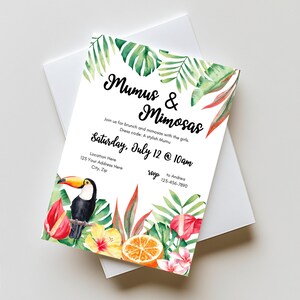 Invito al brunch Mumus and Mimosas: modello modificabile per una festa tropicale su Canva (download digitale) immagine 9