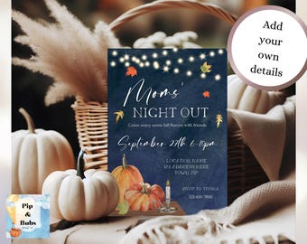Invitación a la Noche de Mamás de Otoño: Una Acogedora Reunión de Calabazas, Plantilla de Canva Editable (Descarga Digital)