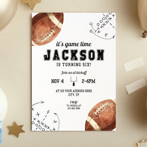 Modelo de convite de aniversário de futebol, convite editável do Canva — convite esportivo para festa de abertura de carro para meninos, download instantâneo