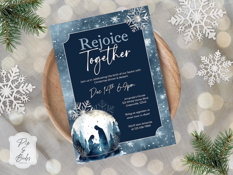 Nativity Christmas Invitation Template | Blue Religious Canva Invite ...