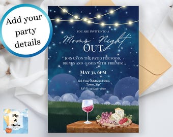 Mom’s Night Out Editable Invitation Backyard Party Patio Party Canva Invite Digital Download Charcuterie Party