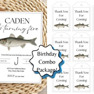 Angeln Geburtstag druckbare Combo Pack bearbeitbare Einladung und Favor Bag Tags
