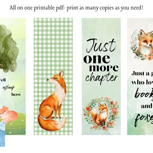 Fox Printable Bookmarks Set of 4 Green and Orange Fox Prints Gift for ...