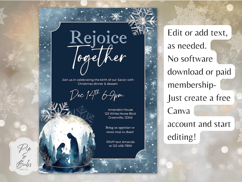 Nativity Christmas Invitation Template | Blue Religious Canva Invite ...