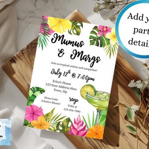 Ladies Night Mumus & Margs Bearbeitbare Einladung Moms Night Margarita Party Canva Invite Tropical Event