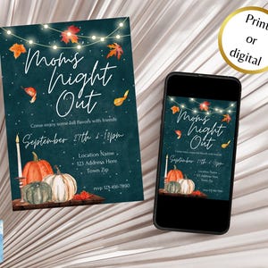 Mom’s Night Out Editable Invitation Autumn Fall Themed Pumpkins Ladies Girls Night Canva Invitations Digital Invite image 5