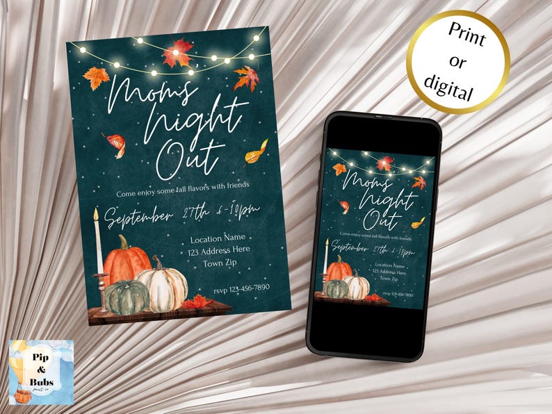 Mom’s Night Out Editable Invitation Autumn Fall Themed Pumpkins Ladies Girls Night Canva Invitations Digital Invite image 5