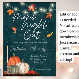 Mom’s Night Out Editable Invitation Autumn Fall Themed Pumpkins Ladies Girls Night Canva Invitations Digital Invite image 2