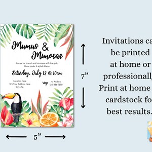 Invito al brunch Mumus and Mimosas: modello modificabile per una festa tropicale su Canva (download digitale) immagine 4