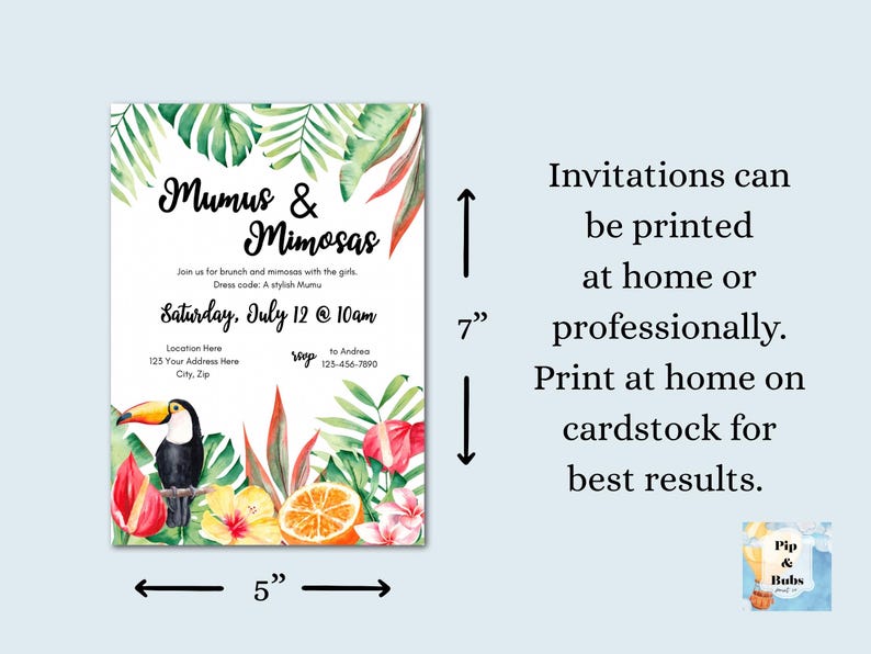 Invito al brunch Mumus and Mimosas: modello modificabile per una festa tropicale su Canva (download digitale) immagine 4