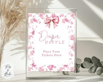Pink Toile Diaper Raffle Sign, Baby Shower Game Decor (8x10 & 5x7)