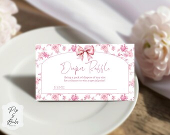 Pink Toile Diaper Raffle Tickets, Baby Shower Game Cards, Sprinkled with Love Theme