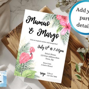 Ladies Night Mumus & Margs Bearbeitbare Einladung Moms Night Margarita Party Canva Invite Tropical Event