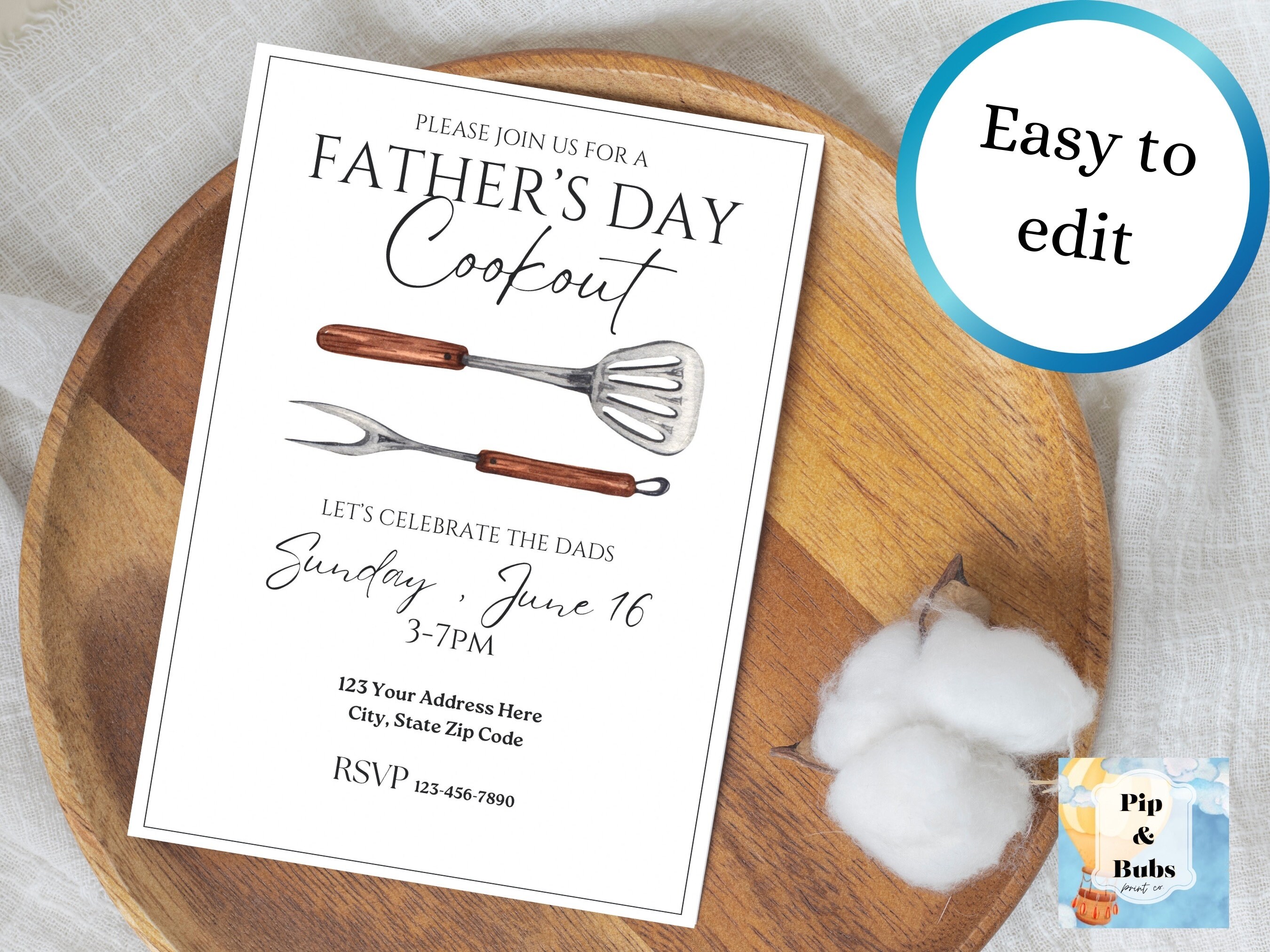 Fathers Day Cookout Editable Invitation Dads Invite - Etsy