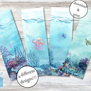 Ocean printable bookmarks under water summer beach coral reef theme