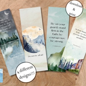Bible Verse Printable Bookmarks set of 4 for Men Christian Bible Study Gift for Him