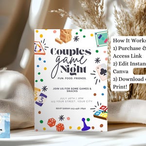 Couples Game Night Editable Invitation Customizable Invite Template Canva Invitations Fun Games image 9