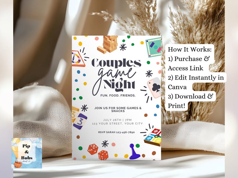 Couples Game Night Editable Invitation Customizable Invite Template Canva Invitations Fun Games image 9