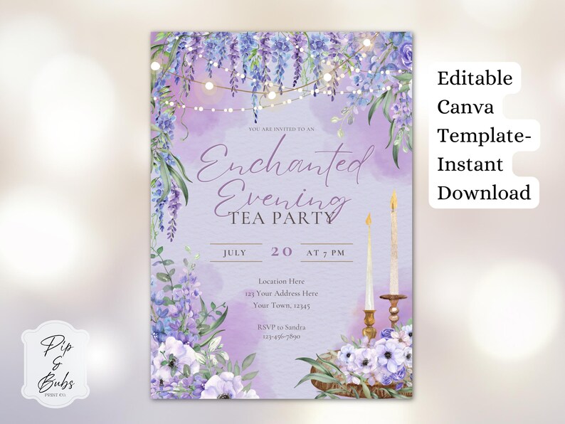 Invitación editable para fiesta de té "Noche encantada" - Invitaciones de Canva - Invitación personalizada - Descarga digital - Evento de la noche de San Juan imagen 11