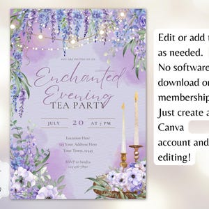 Invitación editable para fiesta de té "Noche encantada" - Invitaciones de Canva - Invitación personalizada - Descarga digital - Evento de la noche de San Juan imagen 4