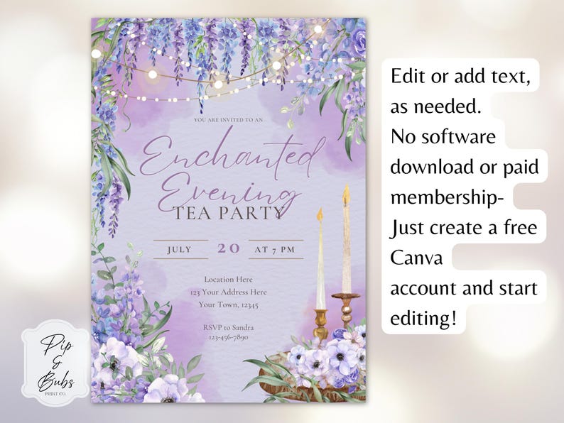 Invitación editable para fiesta de té "Noche encantada" - Invitaciones de Canva - Invitación personalizada - Descarga digital - Evento de la noche de San Juan imagen 4