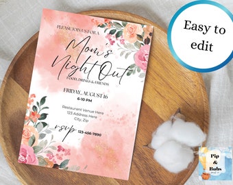 Mom’s Night Out Editable Invitation Floral Peach Invite