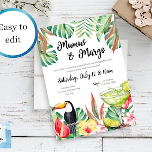 Ladies Night Mumus & Margs Bearbeitbare Einladung Moms Night Margarita Party Canva Invite Tropical Event