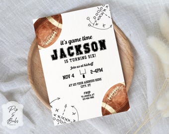 Mall för födelsedagsinbjudan till fotboll, redigerbar Canvas-inbjudan — Sportinbjudan till pojkars bakgatafest direktnedladdning