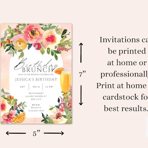 Verjaardagsbrunch bewerkbare uitnodiging heldere zomerroze perzik bloemenuitnodiging voor haar Canva Invite Mimosa Brunch afbeelding 3
