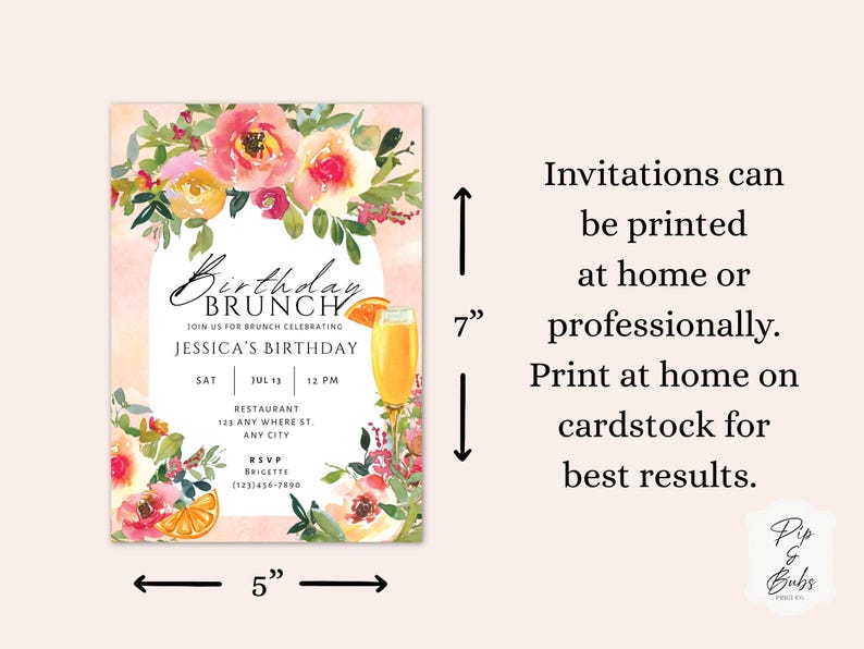 Verjaardagsbrunch bewerkbare uitnodiging heldere zomerroze perzik bloemenuitnodiging voor haar Canva Invite Mimosa Brunch afbeelding 3