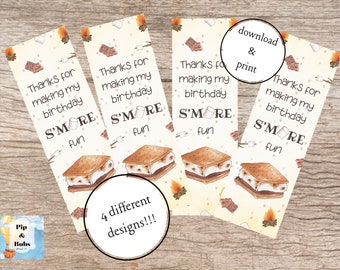 S’mores Camping Party Printable Bookmark Party Favor Thank You Camping Theme Kids Party