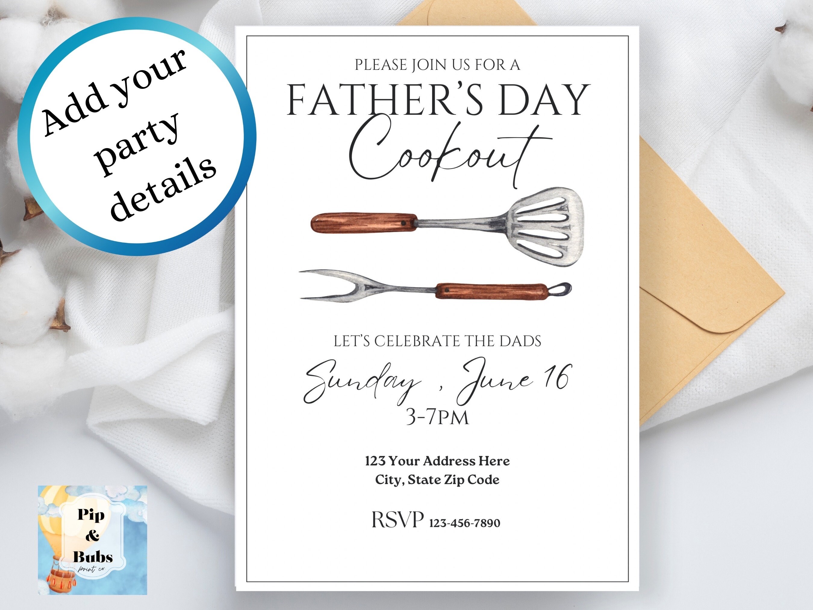 Fathers Day Cookout Editable Invitation Dads Invite - Etsy