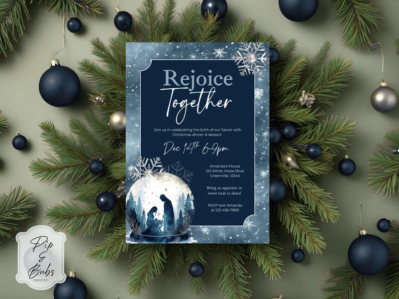 Nativity Christmas Invitation Template | Blue Religious Canva Invite ...
