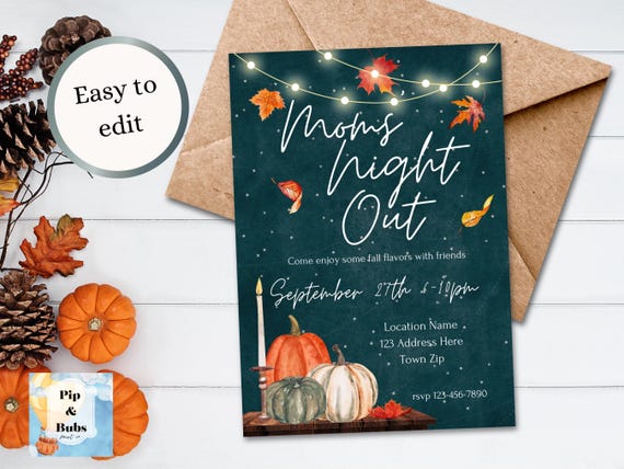 Mom’s Night Out Editable Invitation Autumn Fall Themed Pumpkins Ladies Girls Night Canva Invitations Digital Invite