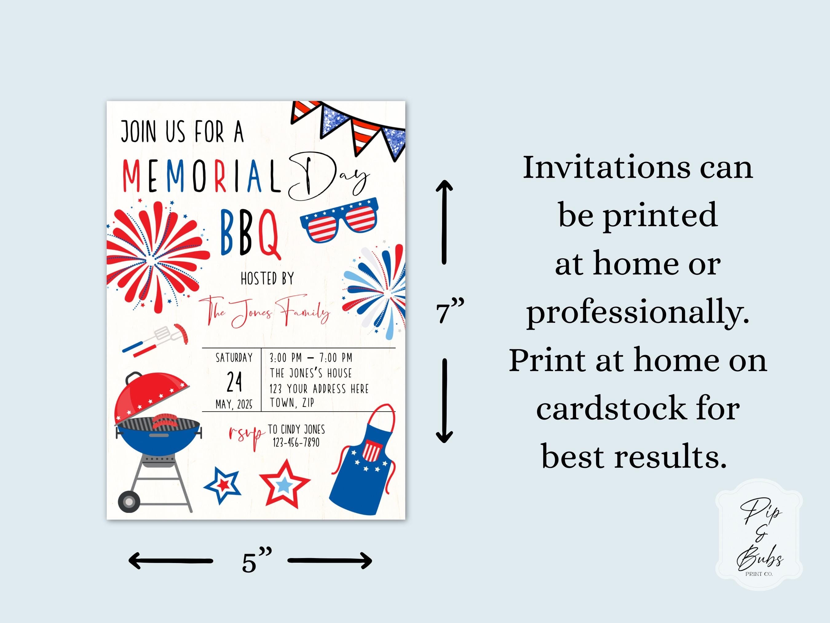 Memorial Day BBQ Editable Invitation Digital Download Patriotic Party ...
