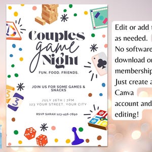 Couples Game Night Editable Invitation Customizable Invite Template Canva Invitations Fun Games image 4