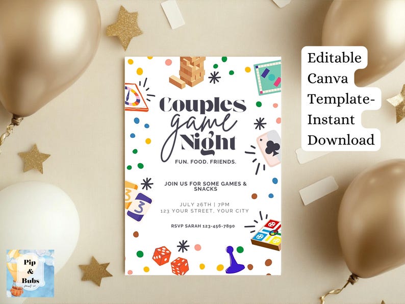 Couples Game Night Editable Invitation Customizable Invite Template Canva Invitations Fun Games image 10