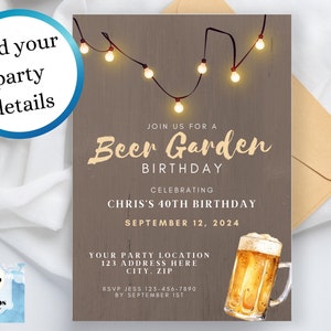 Biergarten Geburtstag editierbare Einladung für Männer Partybrauerei 40er 35er 36er 37er 38er 39er 45er Canva Einladungen