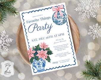 Favorite Things Party Invitation | Blue White Chinoiserie Christmas Girls Night (Digital Download)