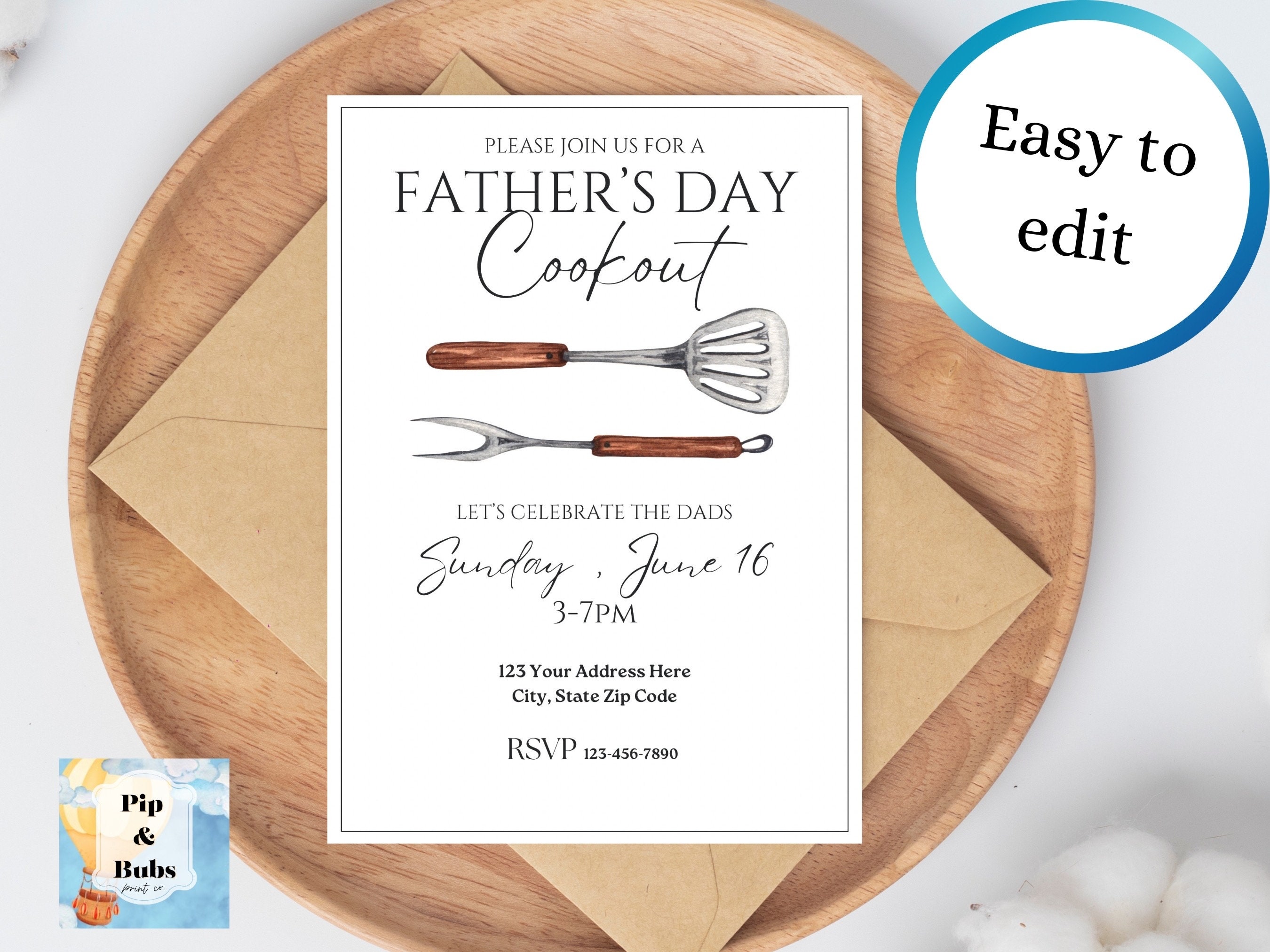 Fathers Day Cookout Editable Invitation Dads Invite - Etsy